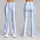 Powder Blue And Ivory Vertical Stripes For Yoga Pilates And Everyday Wear Leggings - 9