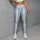 Powder Blue And Ivory Vertical Stripes For Yoga Pilates And Everyday Wear Leggings - 4