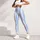 Powder Blue And Ivory Vertical Stripes For Yoga Pilates And Everyday Wear Leggings - 6