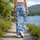 Powder Blue White Blossom Florals for Yoga Pilates and Everyday Style Leggings - 12