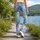 Blue Gray Sky Cloud Wash for Yoga Pilates Travel and Everyday Athleisure Wear Women Leggings - 12