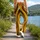 Yellow Brown Vertical Stripes for Yoga Pilates Commuting and Everyday Style Leggings - 12
