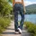 Indigo Gold Studded Rhombus Lattice for Y2K Streetwear and Night Out Style Leggings - 12