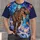 Dinosaur Cat and Pizza Space Scene for Playful Party Style and Everyday Wear All-over Print Unisex T-shirt - 1