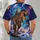 Dinosaur Cat and Pizza Space Scene for Playful Party Style and Everyday Wear All-over Print Unisex T-shirt - 4