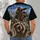 Sasquatch Riding Dinosaur and Raccoon Selfie, Funny Birthday Gift for Dad or Brother All-over Print Unisex T-shirt - 4