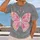 Pink Butterfly on Washed Gray for Casual Outings, Youth Style, and Everyday Wear Unisex All-over Print Unisex T-shirt - 2
