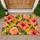 Coral Hibiscus And Peach Roses For Cheerful Cottage Garden Entryways Doormat - 1