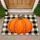 Orange Pumpkin on Black Ivory Buffalo Check for Cozy Autumn Entryway Seasonal Decor Doormat - 1