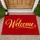 Elegant Golden Welcome Script on Deep Red Field for Festive Front Entry Hospitality Doormat - 1