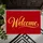 Elegant Golden Welcome Script on Deep Red Field for Festive Front Entry Hospitality Doormat - 5