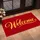 Elegant Golden Welcome Script on Deep Red Field for Festive Front Entry Hospitality Doormat - 2