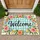 Teal Gingham Welcome With Watercolor Blooms for Cheerful Farmhouse Entryway Decor Doormat - 1