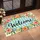 Teal Gingham Welcome With Watercolor Blooms for Cheerful Farmhouse Entryway Decor Doormat - 2