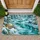 Turquoise Winter Forest Snow Scene With Gold Ornaments For A Magical Christmas Home Doormat - 1