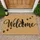Black Cat Welcome Script with Paw Prints for Cozy Cat Lover Entryway and Home Style Doormat - 1