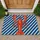 Red Lobster on Nautical Blue Stripes for Coastal Homes and Seaside Inspired Living Doormat - 1