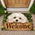 Maltese Puppy Welcome With Rustic Wood and Greenery for Dog Lovers Doormat - 1