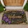 Purple Floral Wreath Welcome Greeting for Cozy Farmhouse Entryway Home Style Doormat - 1