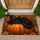Black Cat In Witch Hat Resting On Pumpkin For Cozy Halloween Entryway Seasonal Decor Doormat - 1
