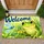 Green Frog and Blue Dragonfly Welcome Scene for Cheerful Nature-Loving Home Decor Doormat - 1