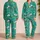 White Crane and Blossom Scenes for Relaxed Coastal Getaways and Quiet Evenings Satin Pajamas Set - 2