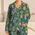 Teal Botanical Leaves and Golden Pineapples for Relaxed Spring and Summer Lounging at Home Satin Pajamas Set - 1