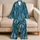 Teal Tropical Leaf Veins for Relaxed Coastal Getaways and Summer Lounging Satin Pajamas Set - 5