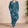 Teal Tropical Leaf Veins for Relaxed Coastal Getaways and Summer Lounging Satin Pajamas Set - 4