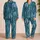 Teal Tropical Leaf Veins for Relaxed Coastal Getaways and Summer Lounging Satin Pajamas Set - 2