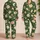 Ivory Peonies on Forest Green for Relaxed Summer Garden Evenings Satin Pajamas Set - 2