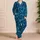Blue Palm Fronds and Monstera Leaves for Tropical Summer Getaways Satin Pajamas Set - 4