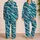 Distressed Teal Ocean Stripes for Tropical Getaways and Relaxed Summer Lounging Satin Pajamas Set - 2