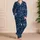 Navy Tropical Monstera and Palm Leaves for Relaxed Summer Lounging Satin Pajamas Set - 4