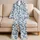 Blue Daisy and Leaf Motifs for Calm Botanical Lounging and Relaxed Home Evenings Satin Pajamas Set - hwnr7lda7f