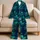 Emerald Teal Feather Clusters for Relaxed Evenings and Cozy Nights Satin Pajamas Set - 5