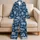 Navy Palm Fronds for Relaxed Coastal Getaways and Tropical Vacation Style All Year Satin Pajamas Set - 5