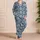 Blue Quatrefoil Floral Motifs for Relaxed Coastal Lounging and Summer Getaways Style Satin Pajamas Set - 4