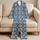 Blue Quatrefoil Floral Motifs for Relaxed Coastal Lounging and Summer Getaways Style Satin Pajamas Set - 5