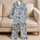 Blue And White Botanical Stripes For Relaxing Coastal Getaways Satin Pajamas Set - 5