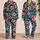 Coral Hibiscus and Monstera Leaves for Relaxed Island-Inspired Summer Lounging Satin Pajamas Set - 2