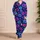 Purple Blue Hibiscus and Starry Night Blooms for Dreamy Cozy Evenings at Home Satin Pajamas Set - 4