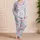 Blue White Coastal Stripes With Seashells, Plumeria, Coral Palms For Holiday Lounging Satin Pajamas Set - 4