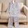 Blue White Coastal Stripes With Seashells, Plumeria, Coral Palms For Holiday Lounging Satin Pajamas Set - 5