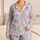 Blue White Coastal Stripes With Seashells, Plumeria, Coral Palms For Holiday Lounging Satin Pajamas Set - 1