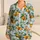 Blue Stripe Oranges and Blossoms for Relaxed Summer Lounging at Home for Women Satin Pajamas Set - 1