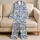 Blue Toile Landscapes with Spotted Cats for Relaxing at Home and Cozy Evenings Satin Pajamas Set - 5