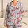 Coral Crab and Blue Stripe Motifs for Coastal Summer Lounging and Women's Getaways Satin Pajamas Set - 1