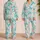 Turquoise Sea Turtle and Coral Motifs for Coastal Getaways and Relaxing Nights Satin Pajamas Set - 2
