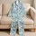 Turquoise Botanical Blooms for Relaxed Weekend Mornings and Serene Evening Lounging Satin Pajamas Set - 5